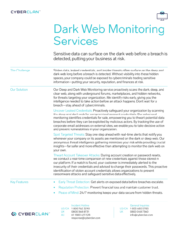 Dark Web Monitoring Services One Pager